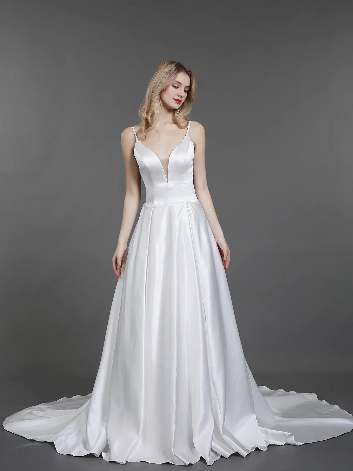 A-Line V-Neck Floor-Length Wedding Dress - Yihuiw by Yihuiw