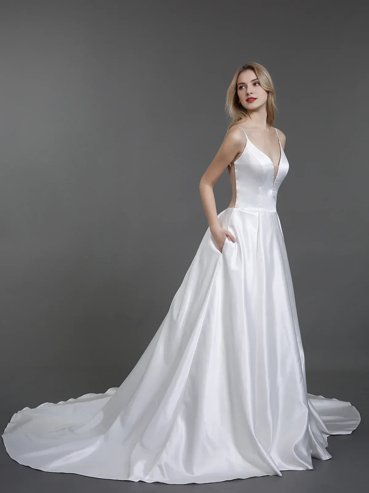 A-Line V-Neck Floor-Length Wedding Dress - Yihuiw by Yihuiw
