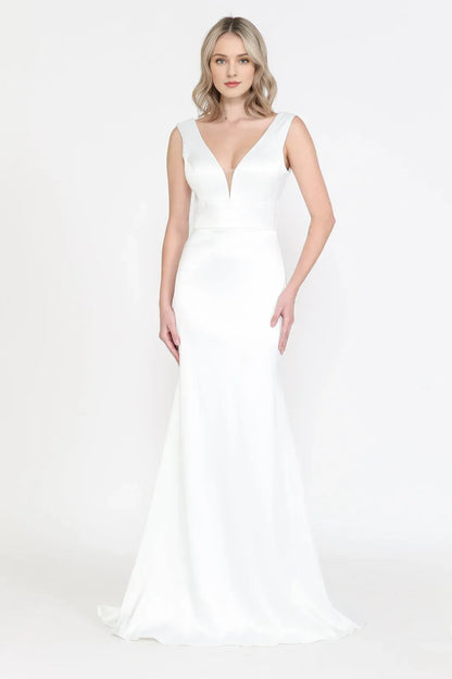 Mermaid Plunging Sleeveless Floor-Length Wedding Dress - Yihuiw by Yihuiw