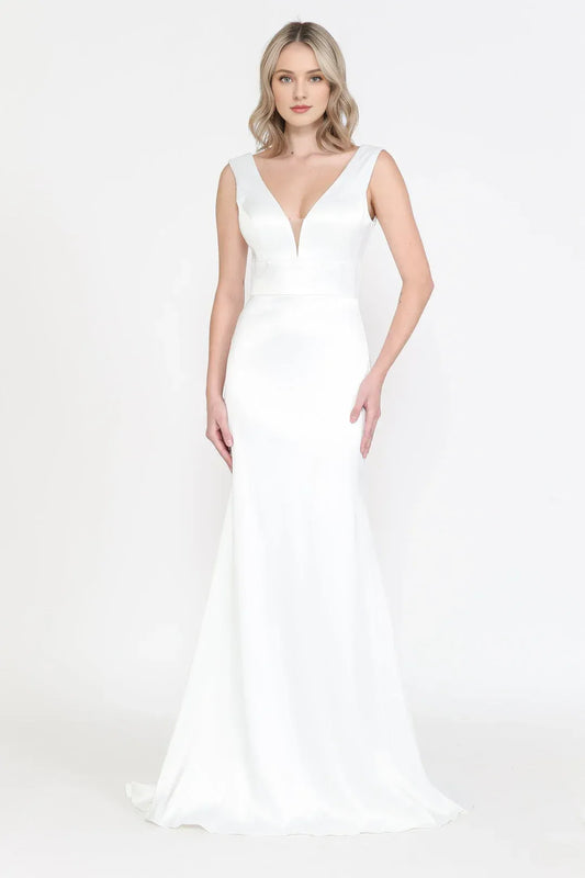 Mermaid Plunging Sleeveless Floor-Length Wedding Dress - Yihuiw by Yihuiw