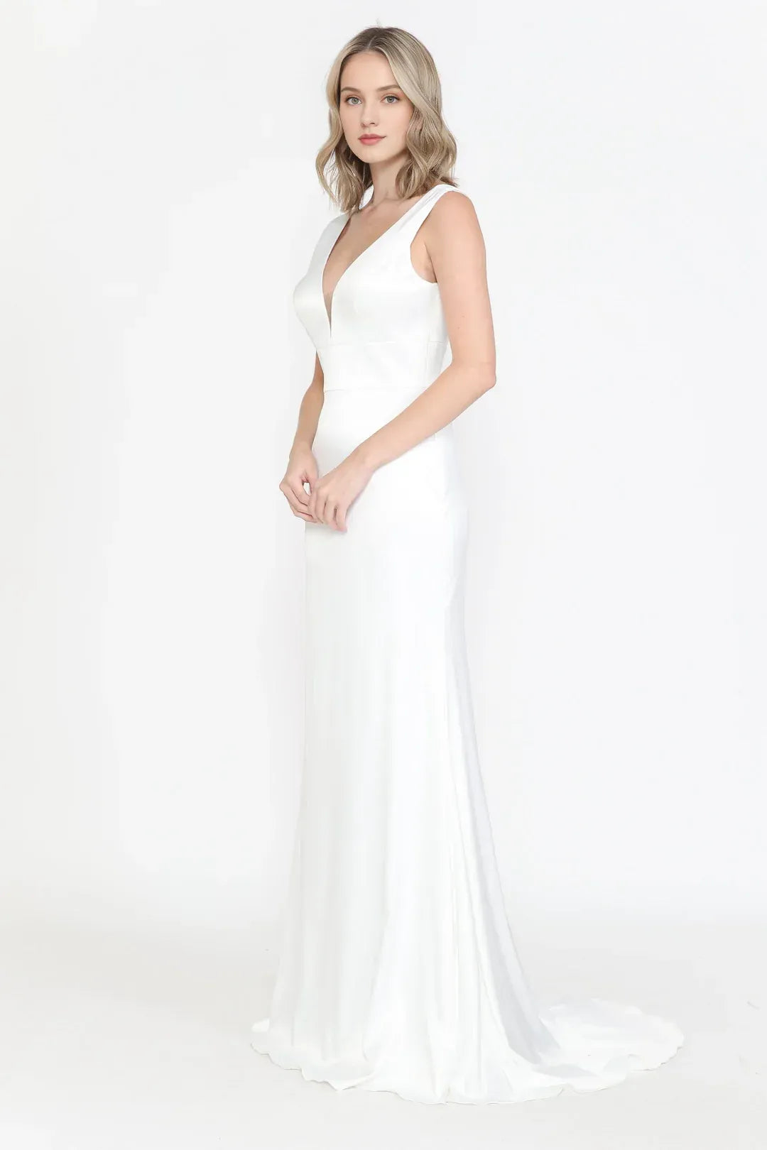 Mermaid Plunging Sleeveless Floor-Length Wedding Dress - Yihuiw by Yihuiw