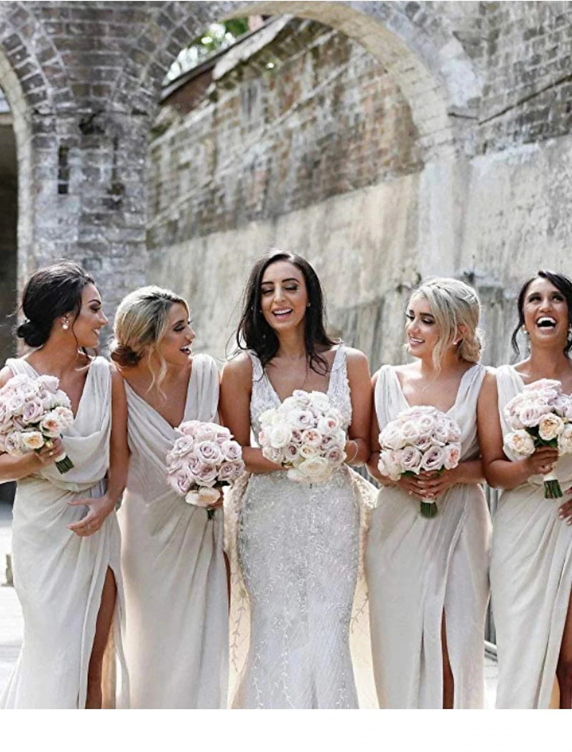 Mermaid / Trumpet Bridesmaid Dress V Neck Sleeveless Elegant Sweep / Brush Train Chiffon with Pleats / Split Front / Ruching by YiHuiw