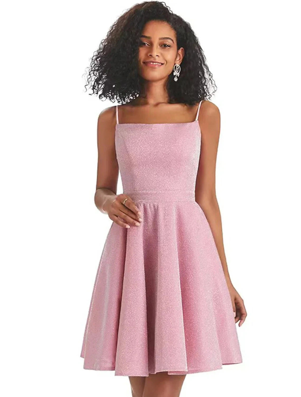 A-Line Homecoming Dresses Backless Dress Graduation Cocktail Party Short / Mini Sleeveless Spaghetti Strap Pink Dress Lurex Fabric with Sequin Strappy by YiHuiw