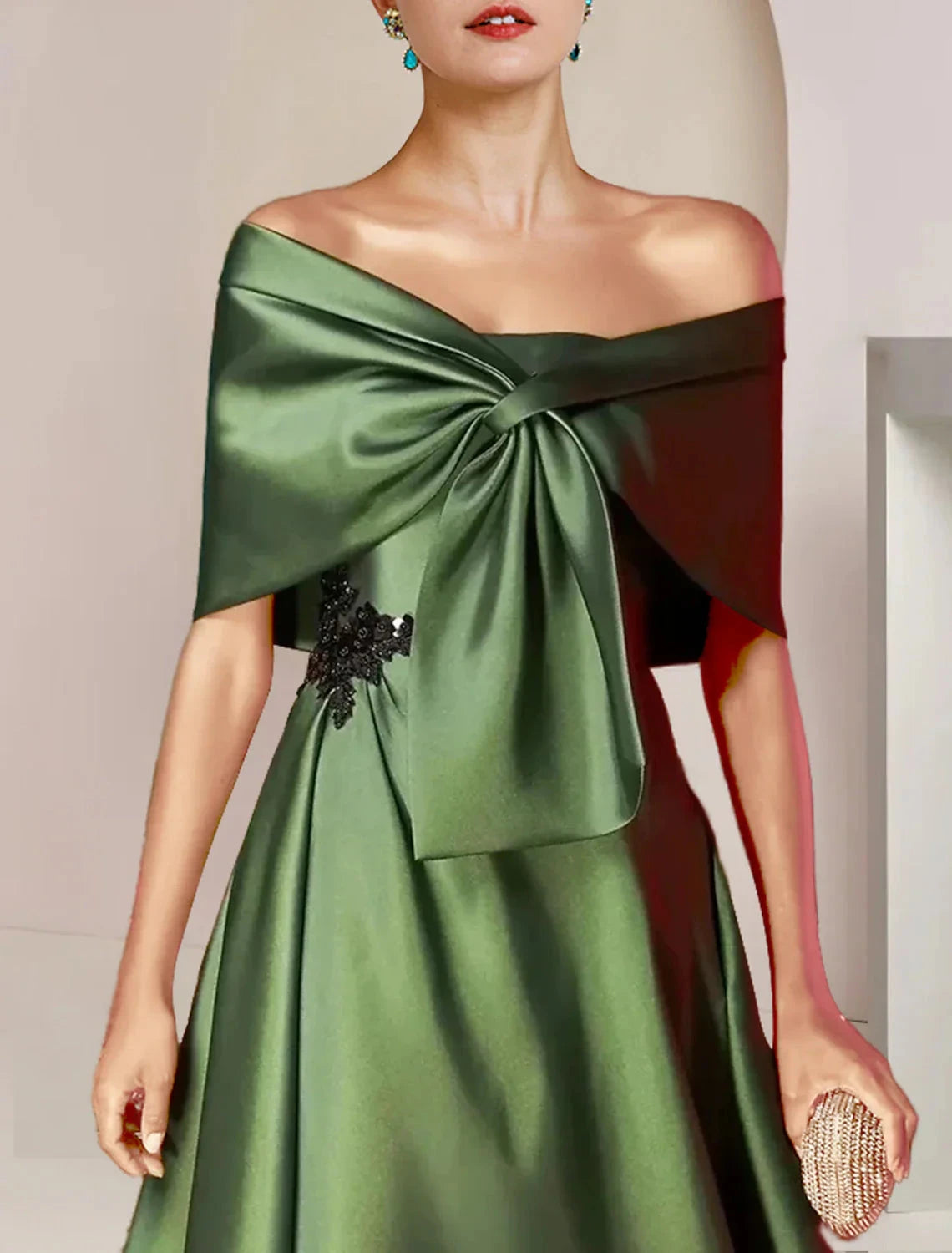 Two Piece A-Line Mother of the Bride Dress Formal Wedding Guest Party Elegant Strapless Tea Length Charmeuse Sequined Sleeveless Shawls with Beading Appliques by YiHuiw