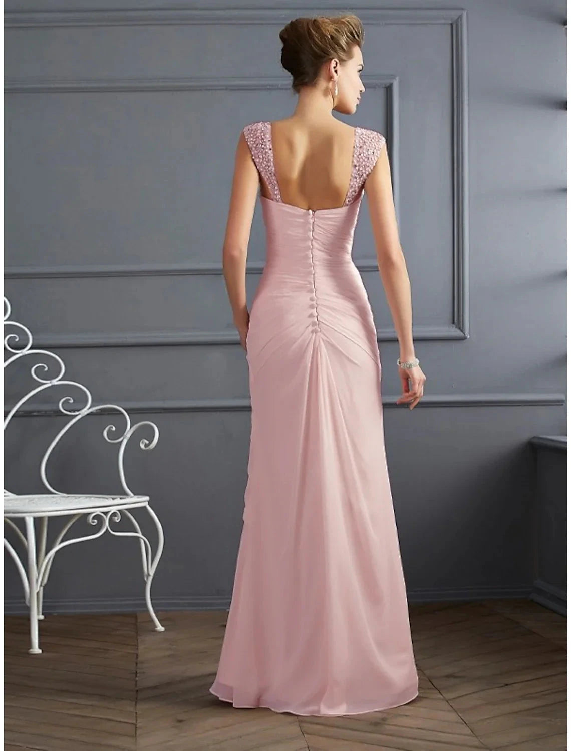 Mermaid / Trumpet Evening Gown Sparkle & Shine Dress Formal Wedding Guest Floor Length Sleeveless Spaghetti Strap Chiffon with Rhinestone Ruched by YiHuiw