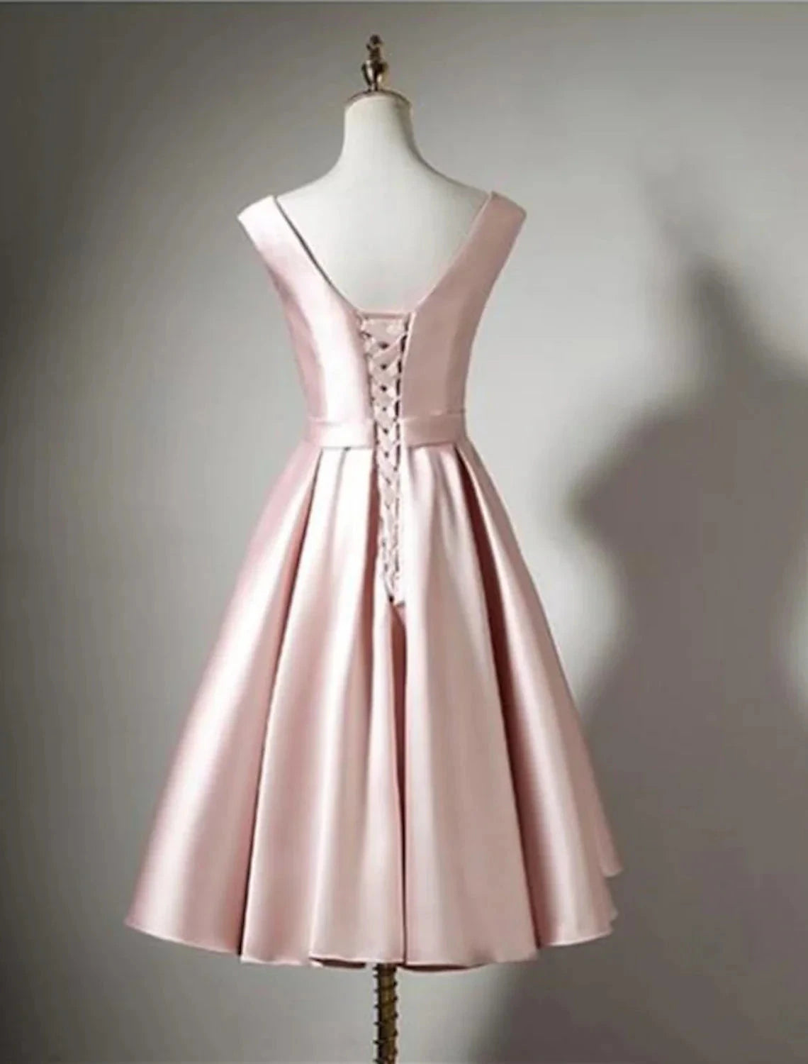 A-Line Bridesmaid Dress Off Shoulder Sleeveless Elegant Tea Length Satin with Bow(s) / Pleats by YiHuiw