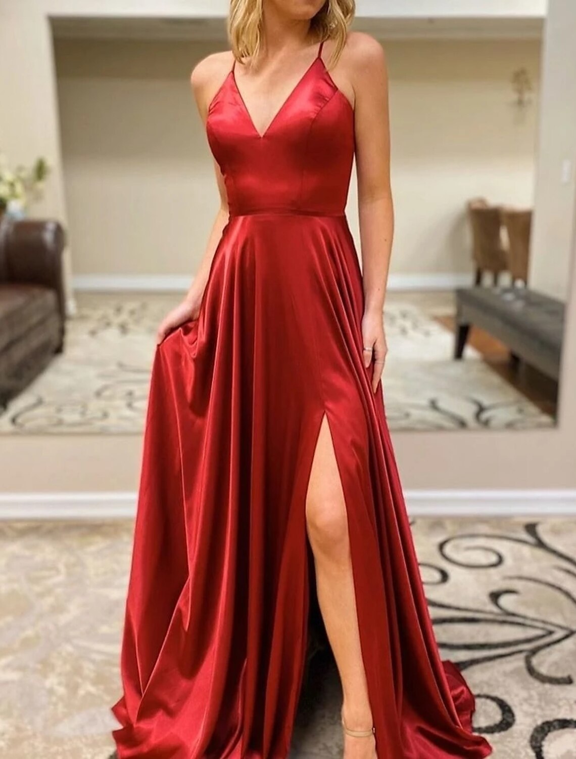 A-Line Prom Dresses Sexy Dress Formal Sweep / Brush Train Sleeveless V Neck Imitation Silk Backless with Slit by YiHuiw