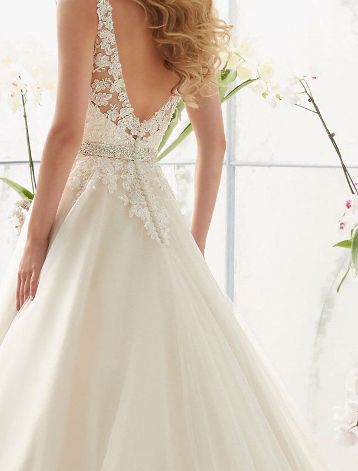 Engagement Open Back Sexy Formal Wedding Dresses A-Line V Neck Sleeveless Court Train Lace Bridal Gowns With Summer Wedding Party, Women's Clothing by YiHuiw