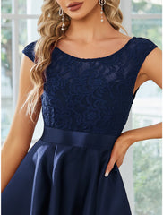 A-Line Wedding Guest Dresses Casual Dress Party Wear Asymmetrical Sleeveless Jewel Neck Satin with Pure Color