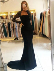 Mermaid / Trumpet Prom Dresses Open Back Dress Formal Court Train Long Sleeve Strapless  Fabric Backless with Beading Appliques