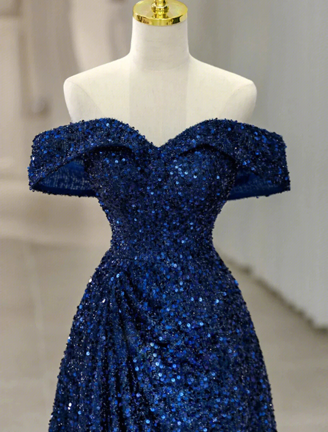 A-Line Evening Gown Sparkle & Shine Dress Formal Wedding Party Sweep / Brush Train Sleeveless Off Shoulder Sequined with Glitter Sequin by YiHuiw