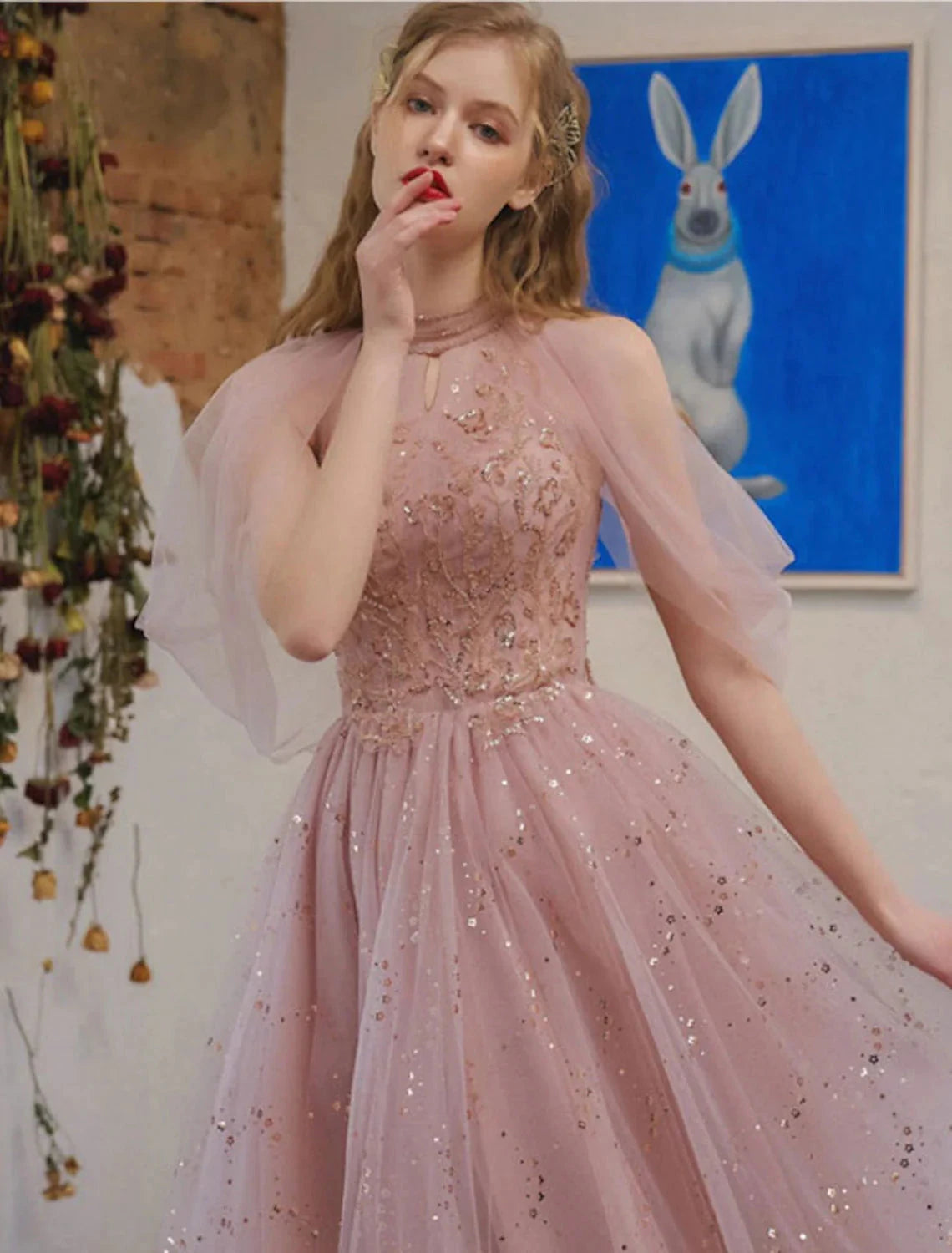 A-Line Cocktail Dresses Party Dress Graduation Engagement Knee Length 3/4 Length Sleeve Jewel Neck Tulle with Sequin Appliques by YiHuiw