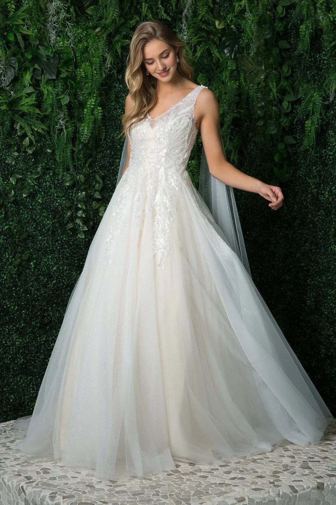 A-Line V-Neck Sleeveless Floor-Length Wedding Dress - Yihuiw by Yihuiw