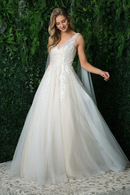 A-Line V-Neck Sleeveless Floor-Length Wedding Dress - Yihuiw by Yihuiw