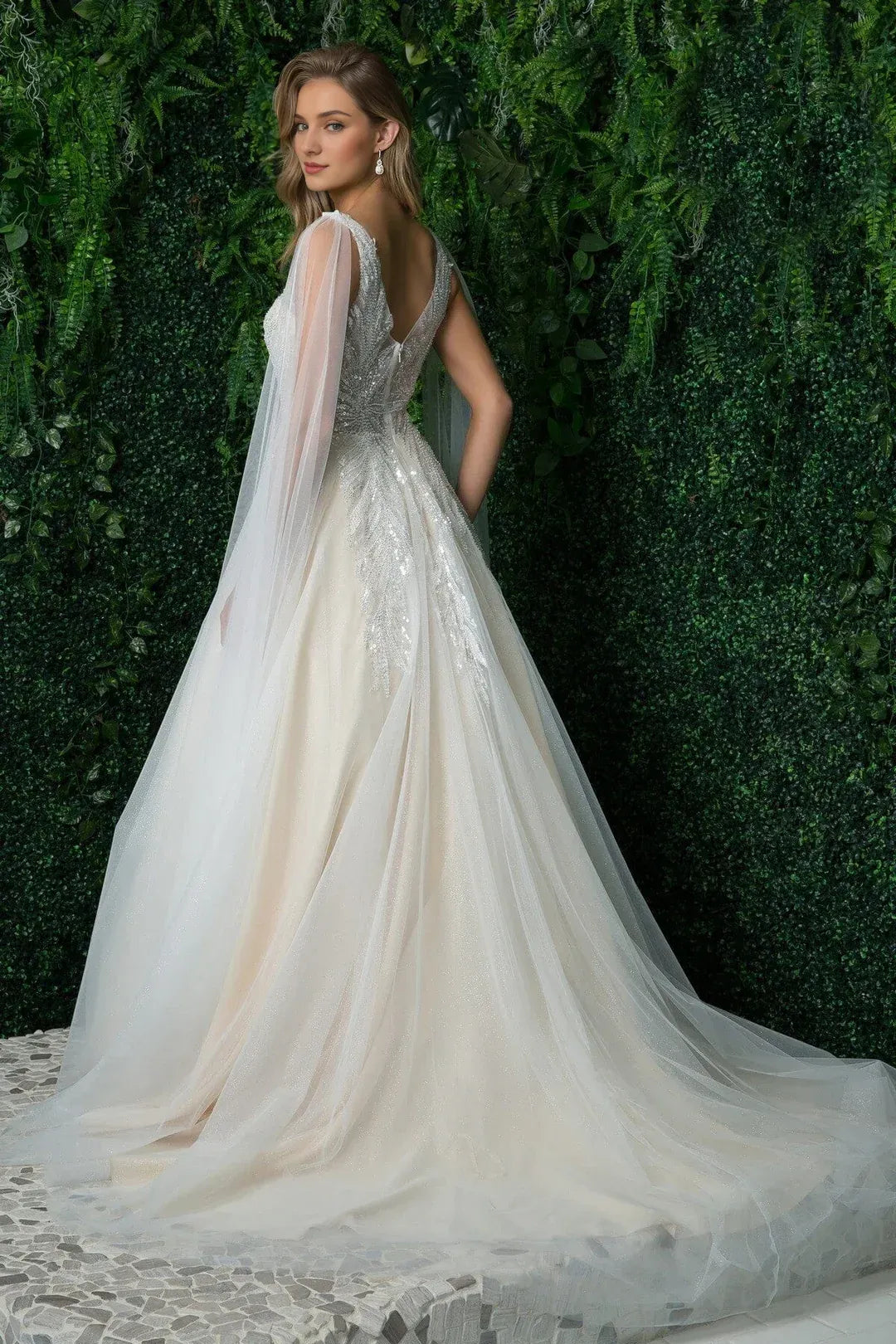 A-Line V-Neck Sleeveless Floor-Length Wedding Dress - Yihuiw by Yihuiw