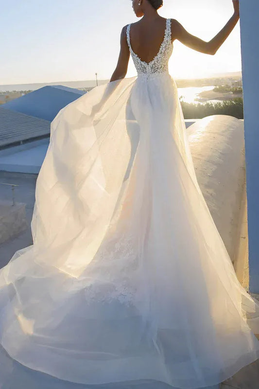 Mermaid V-Neck Sleeveless Floor-Length Wedding Dress - Yihuiw by Yihuiw