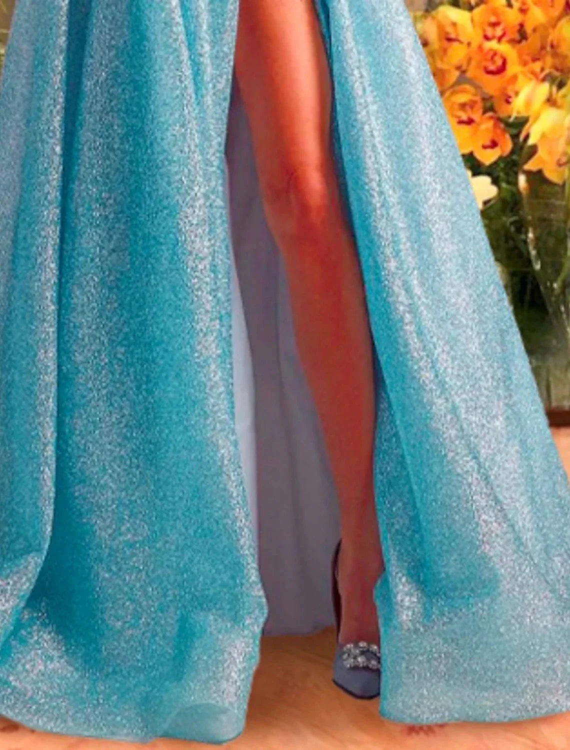 A-Line Prom Dresses Sparkle & Shine Dress Prom Black Tie Gala Floor Length Sleeveless Sweetheart Tulle with Glitter Pleats Slit by YiHuiw