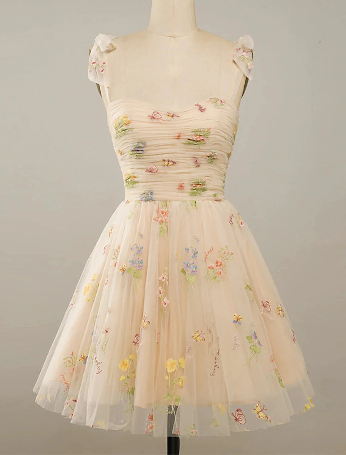 A-Line Homecoming Dresses Floral Dress Party Wear Summer Short / Mini Sleeveless Spaghetti Strap Tulle with Embroidery by YiHuiw
