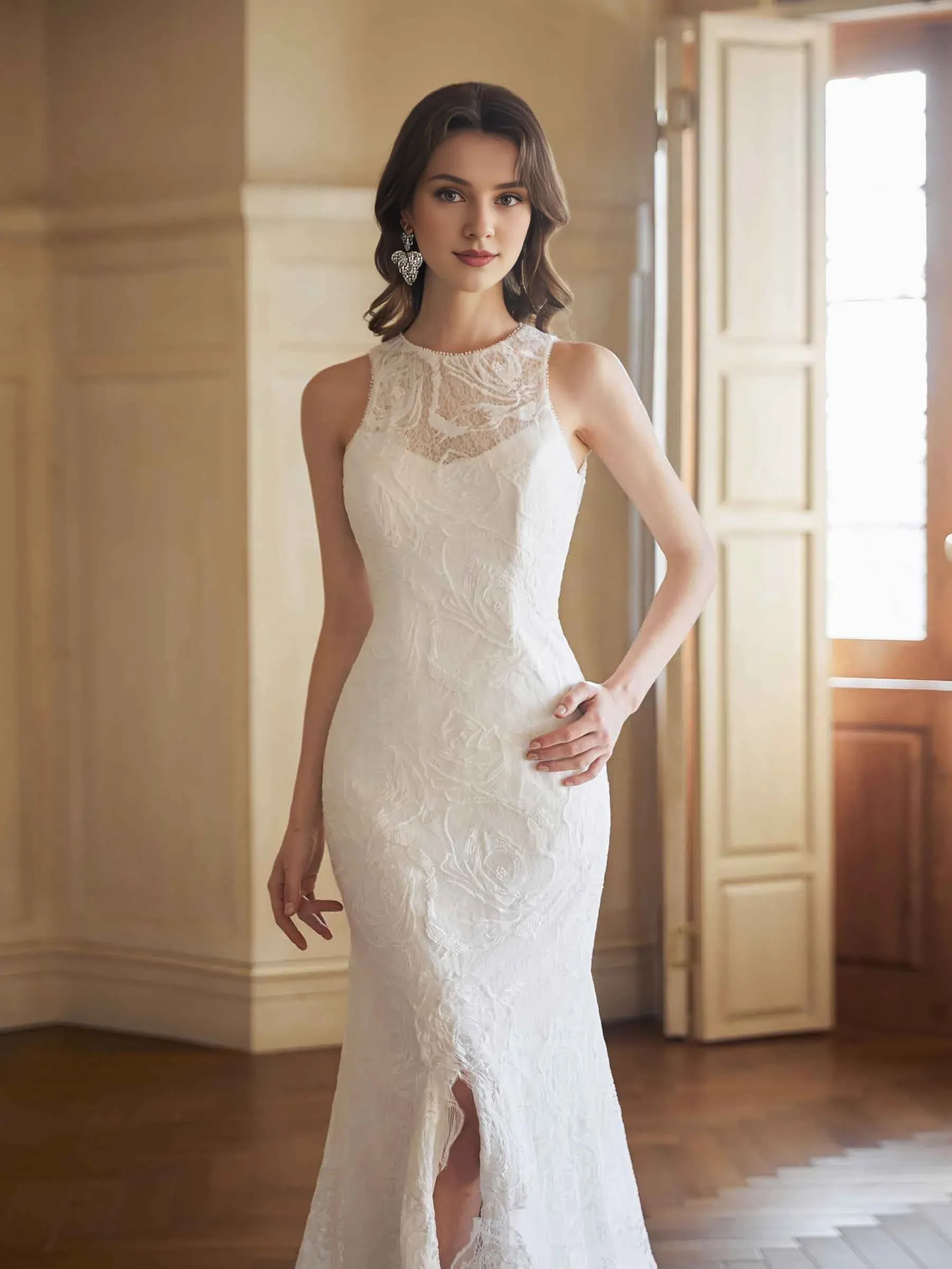 Mermaid High Neck Sleeveless Floor-Length Wedding Dress - Yihuiw by Yihuiw