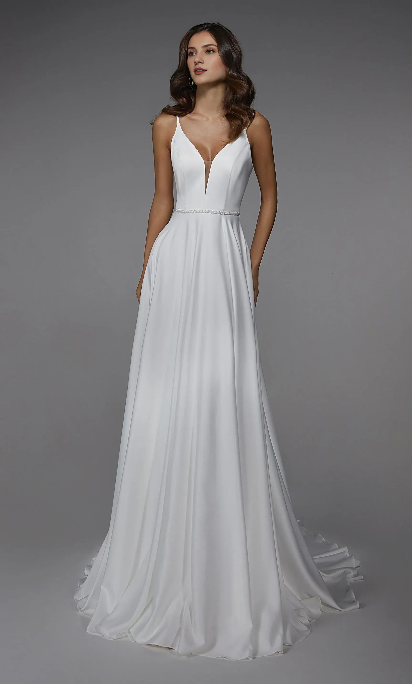 A-Line Satin Beaded Wedding Dress - Yihuiw by Yihuiw