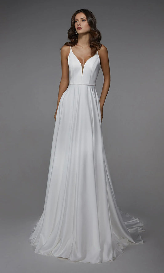 A-Line Satin Beaded Wedding Dress - Yihuiw by Yihuiw