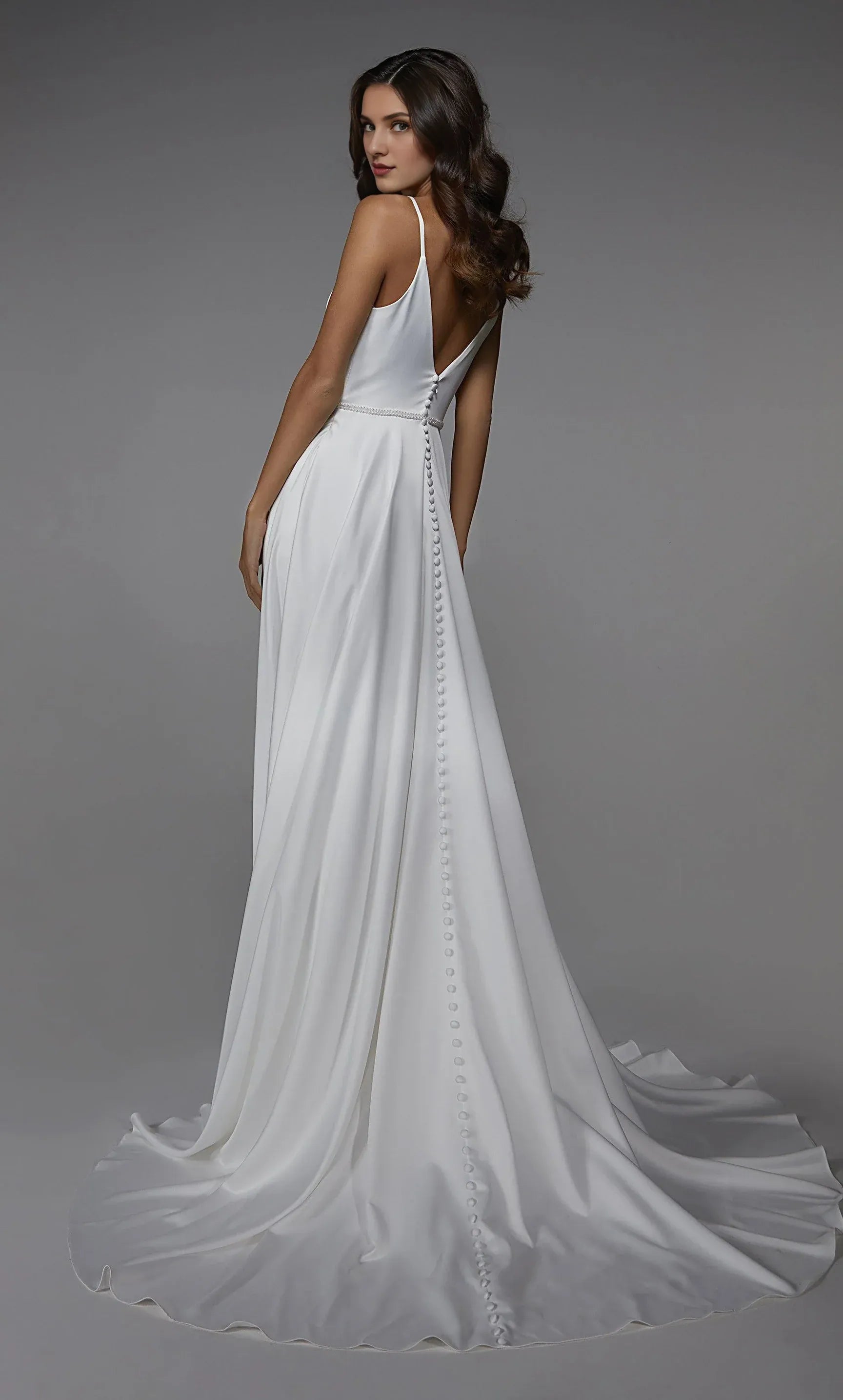 A-Line Satin Beaded Wedding Dress - Yihuiw by Yihuiw