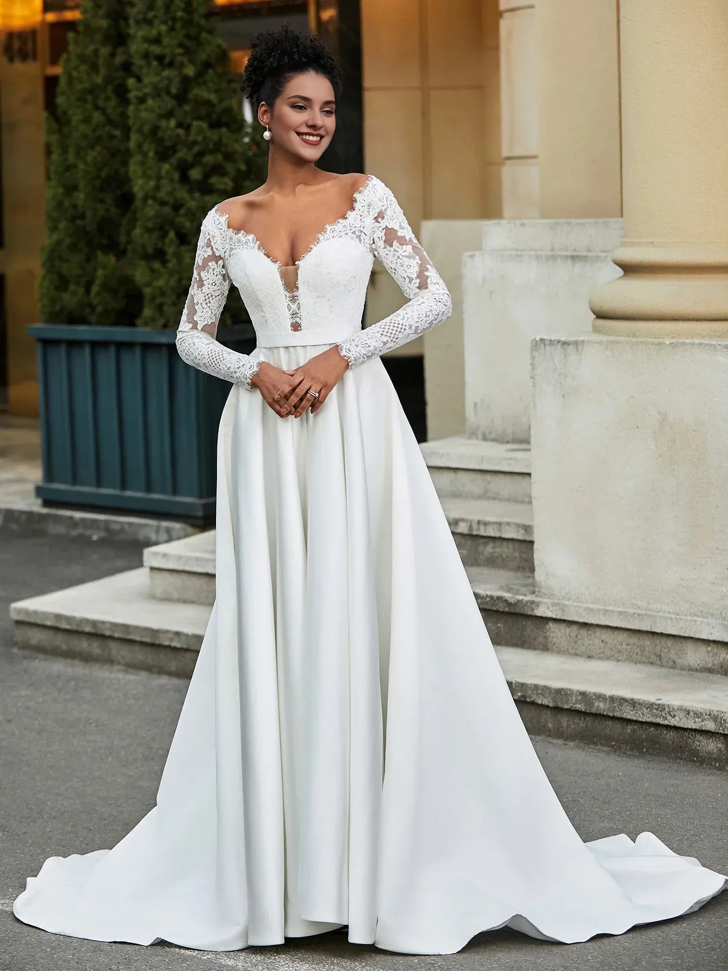 A-Line Floor-Length Wedding Dress - Yihuiw by Yihuiw