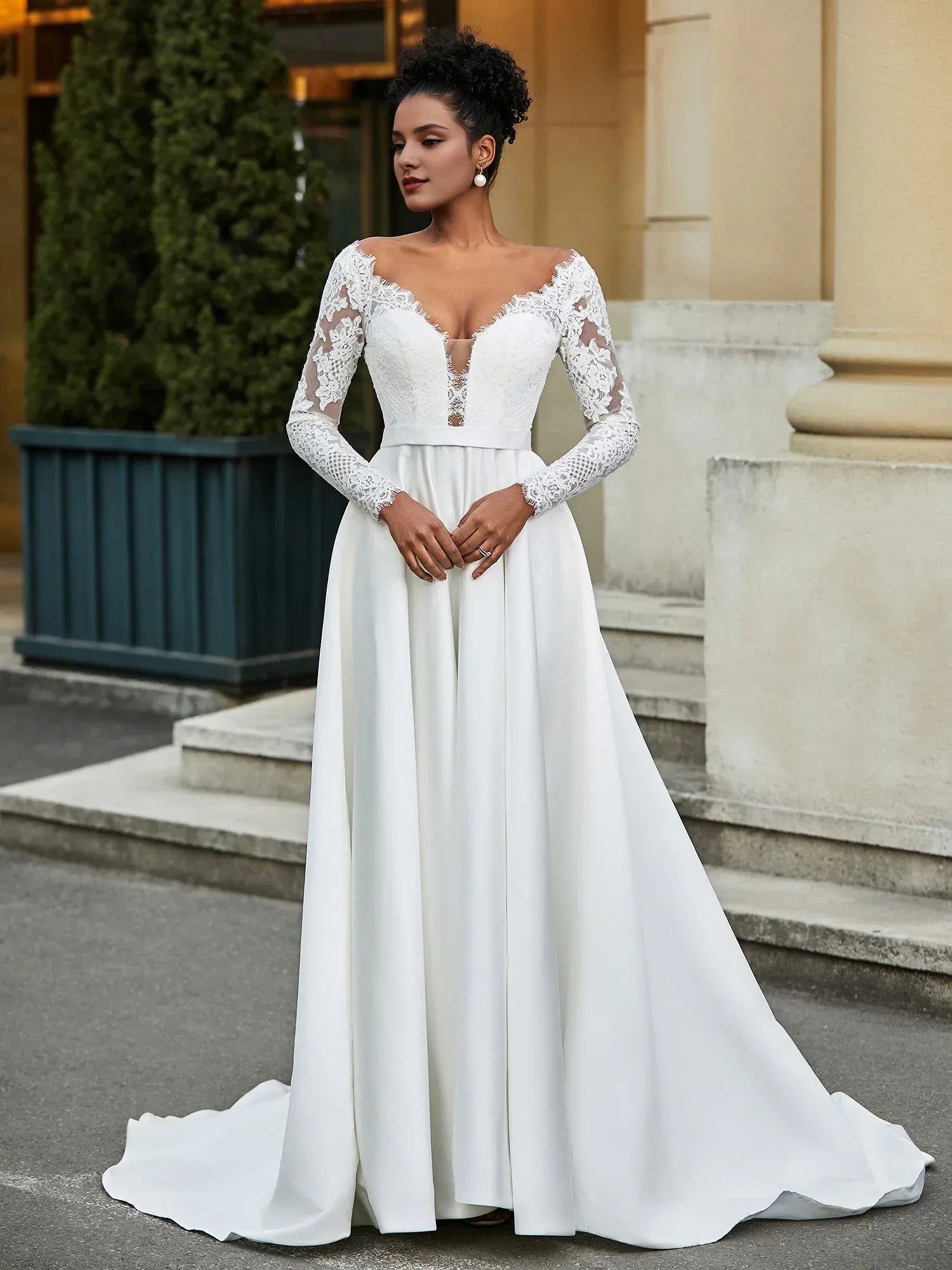 A-Line Floor-Length Wedding Dress - Yihuiw by Yihuiw