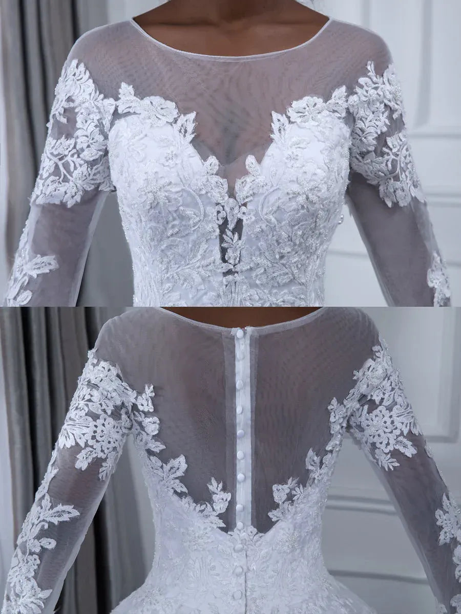 Ball Gown Illusion Floor-Length Wedding Gown - Yihuiw by Yihuiw