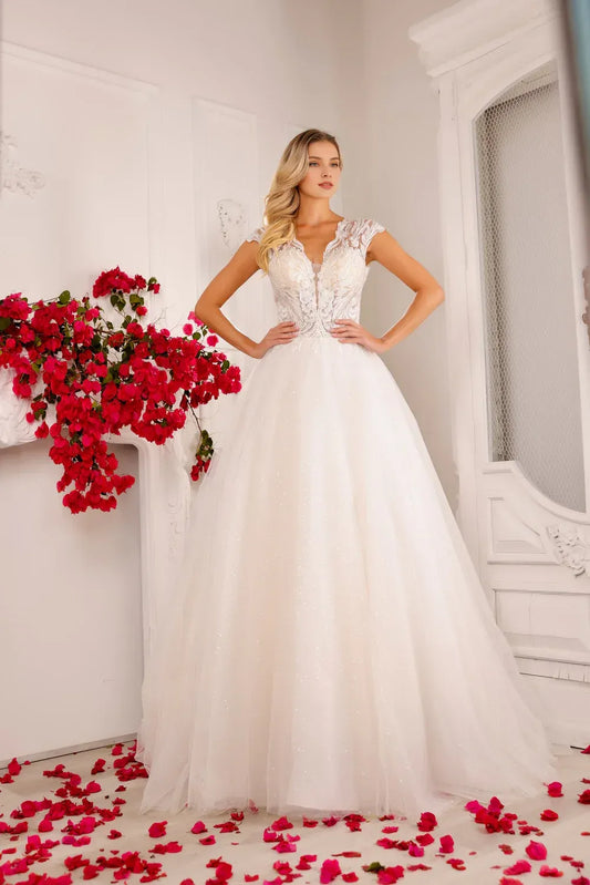 Ball Gown V-Neck Floor-Length Wedding Gown - Yihuiw by Yihuiw