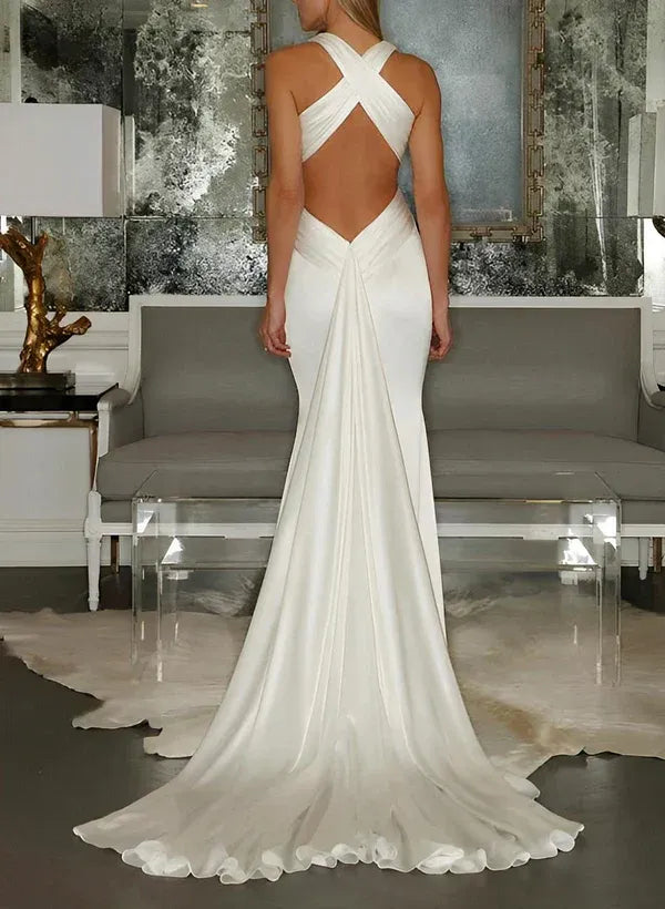 Mermaid Halter Sleeveless Floor-Length Wedding Dress - Yihuiw by Yihuiw