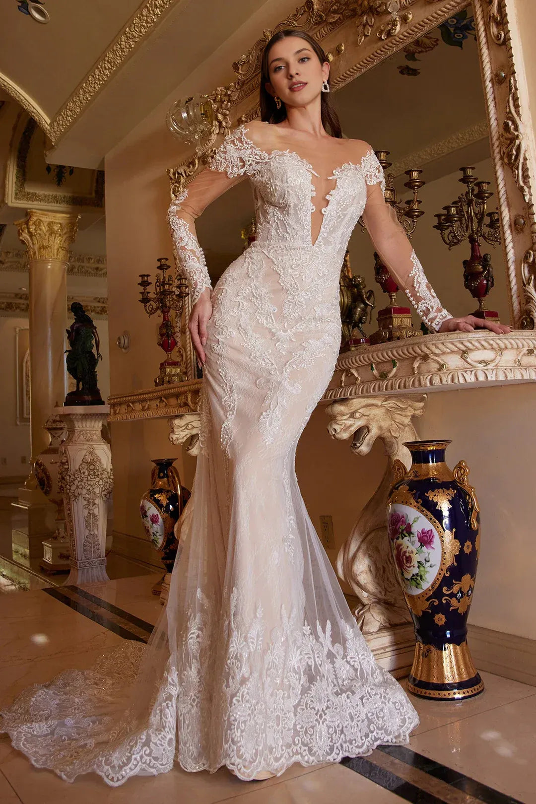 Mermaid Illusion Floor-Length Wedding Dress - Yihuiw by Yihuiw