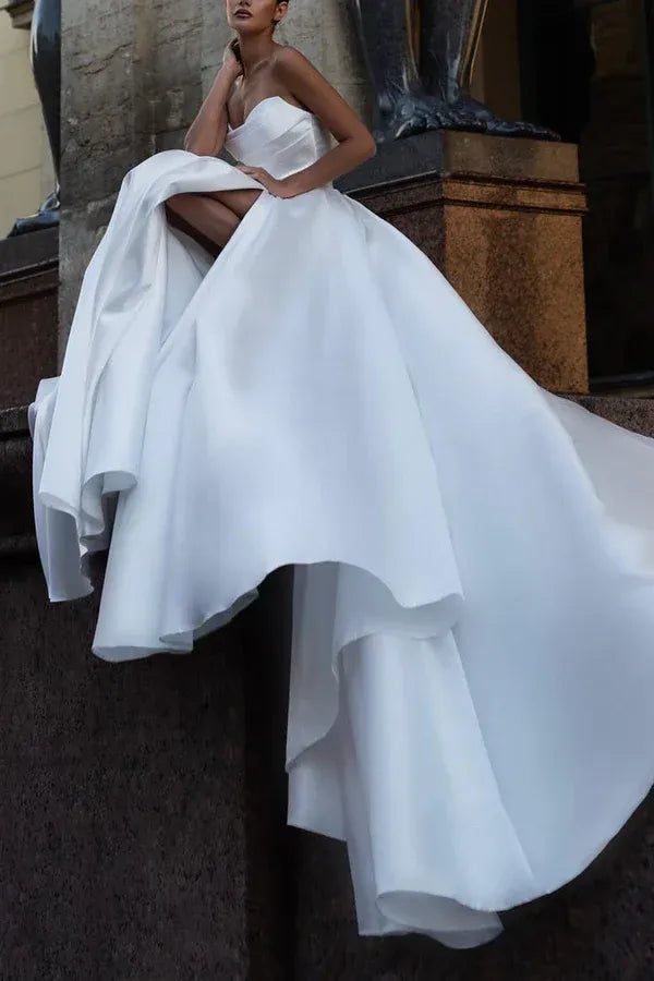 A-Line Strapless High Slit Floor-Length Wedding Dress - Yihuiw by Yihuiw