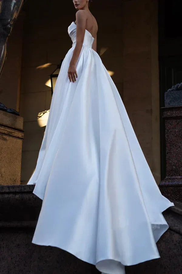 A-Line Strapless High Slit Floor-Length Wedding Dress - Yihuiw by Yihuiw