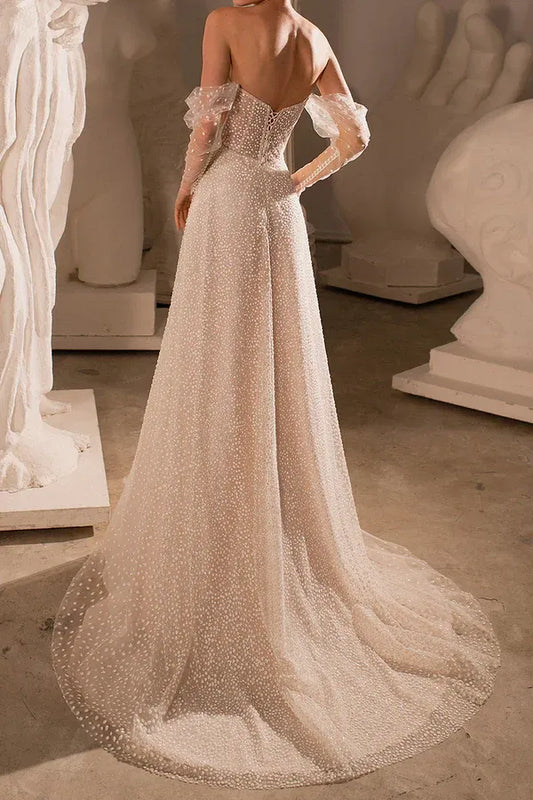 A-Line Sweetheart Floor-Length Wedding Dress - Yihuiw by Yihuiw