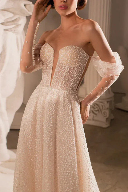 A-Line Sweetheart Floor-Length Wedding Dress - Yihuiw by Yihuiw