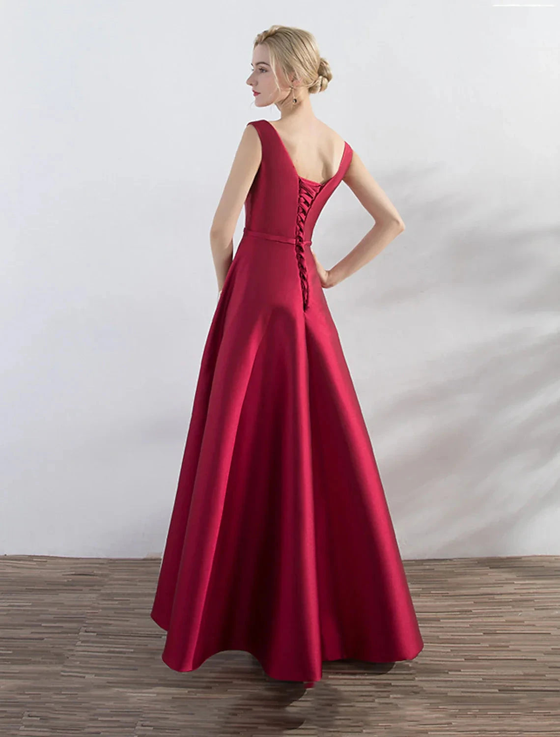 A-Line Evening Gown Minimalist Dress Party Wear Formal Evening Asymmetrical Sleeveless Jewel Neck Satin with Sleek by YiHuiw