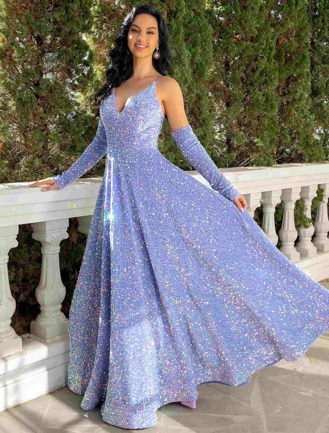 A-Line Prom Dresses Party Dress Formal Floor Length Sleeveless V Neck Sequined with Pleats Sequin by YiHuiw