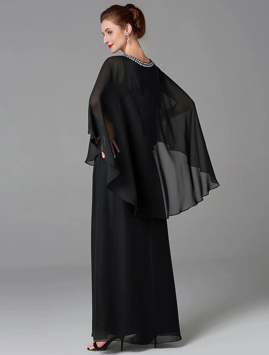 A-Line Mother of the Bride Dress Wedding Guest Plus Size Elegant Jewel Neck Floor Length Chiffon Sleeveless with Beading Fall by YiHuiw