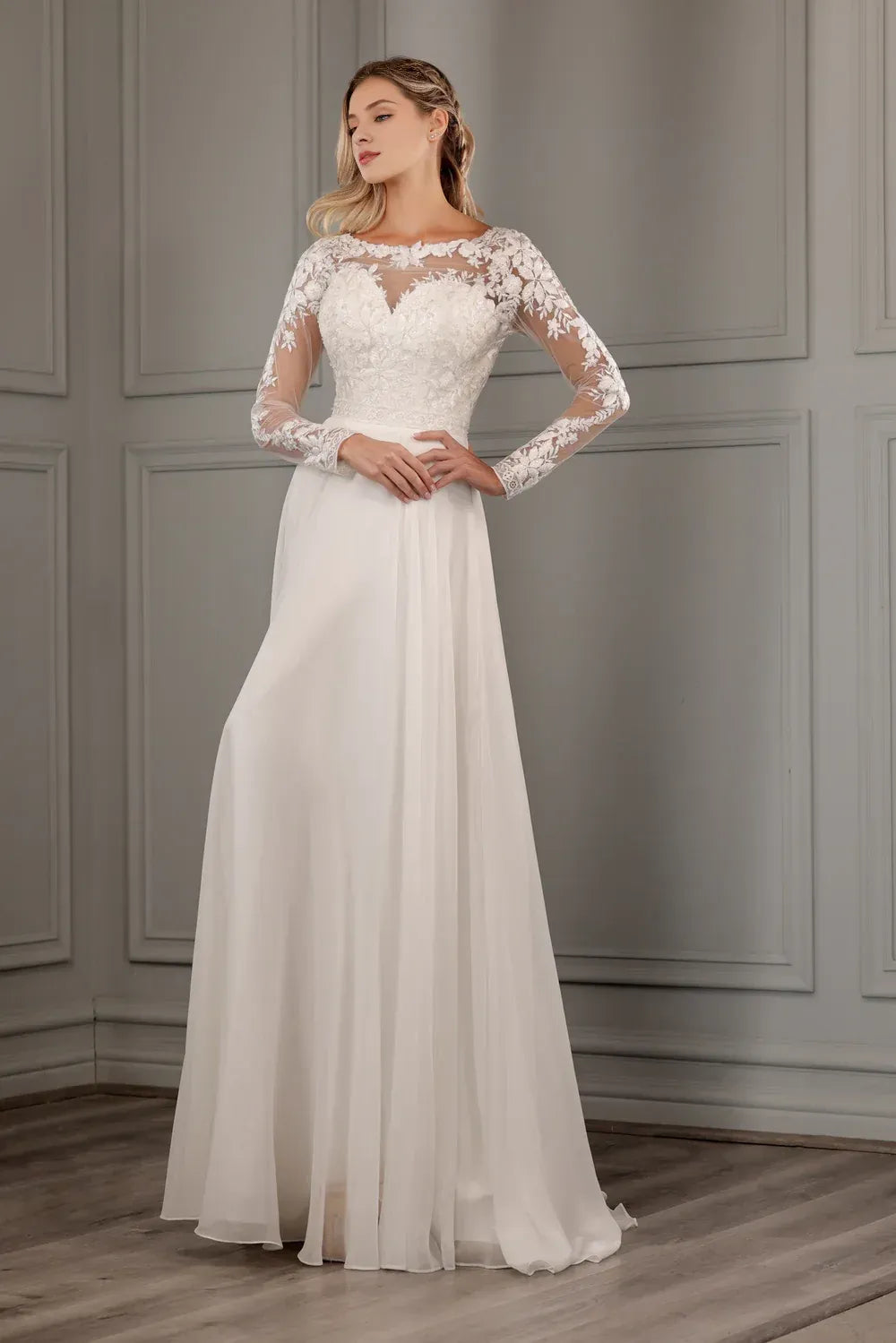 A-Line Illusion Floor-Length Wedding Dress - Yihuiw by Yihuiw