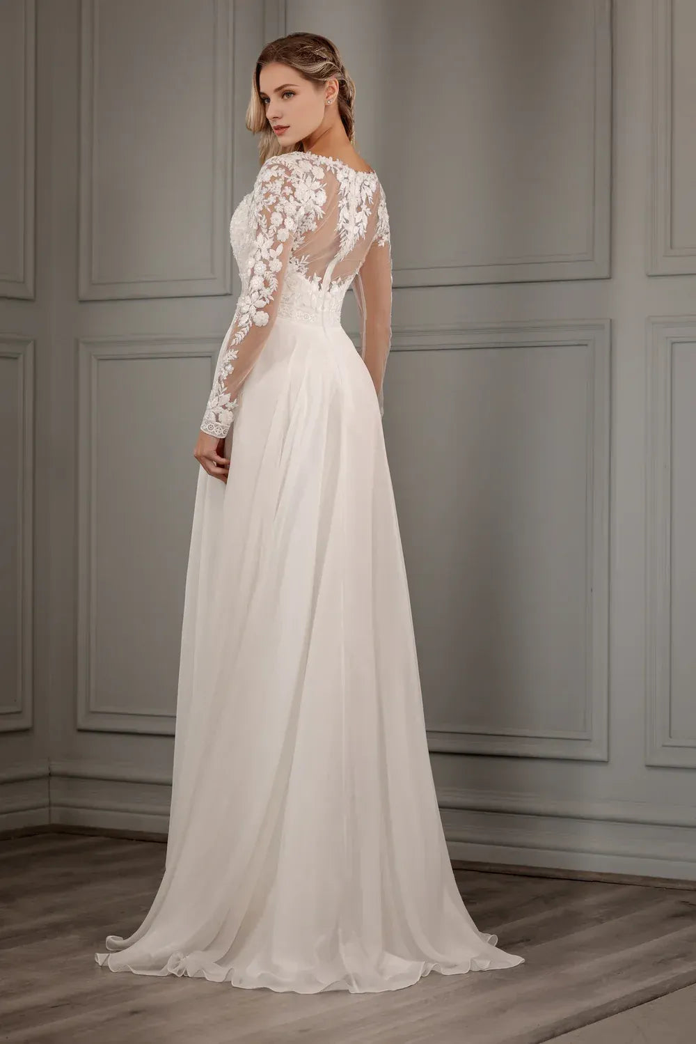 A-Line Illusion Floor-Length Wedding Dress - Yihuiw by Yihuiw