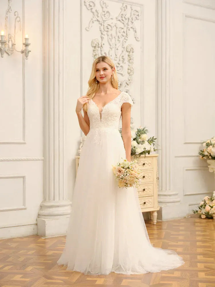 A-Line Floor-Length Wedding Dress - Yihuiw by Yihuiw
