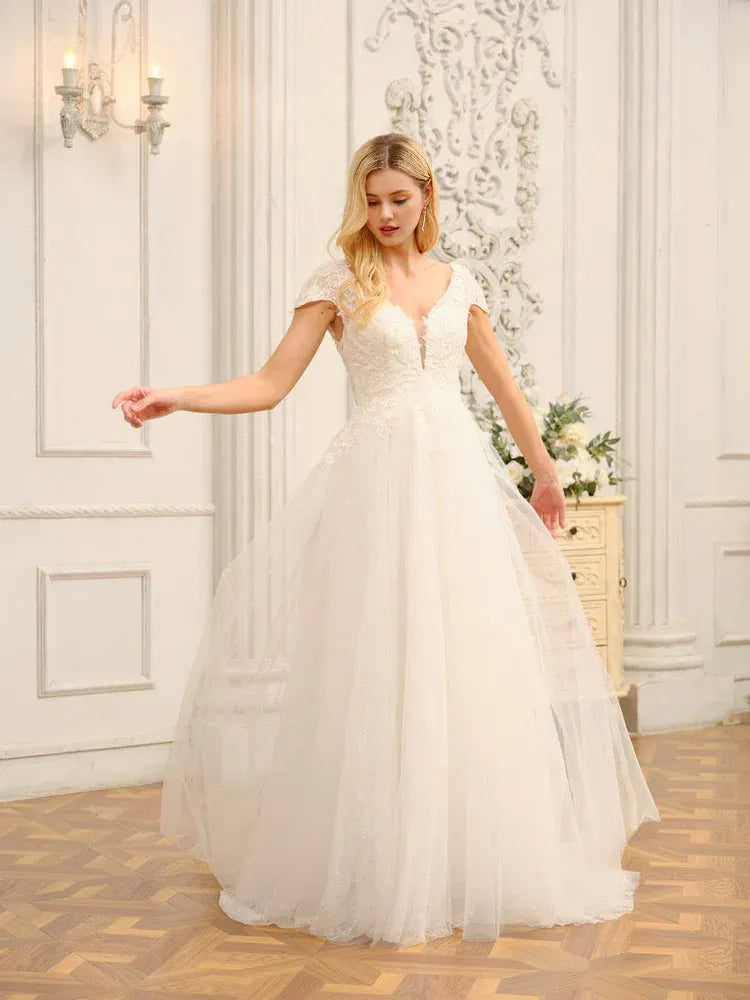 A-Line Floor-Length Wedding Dress - Yihuiw by Yihuiw