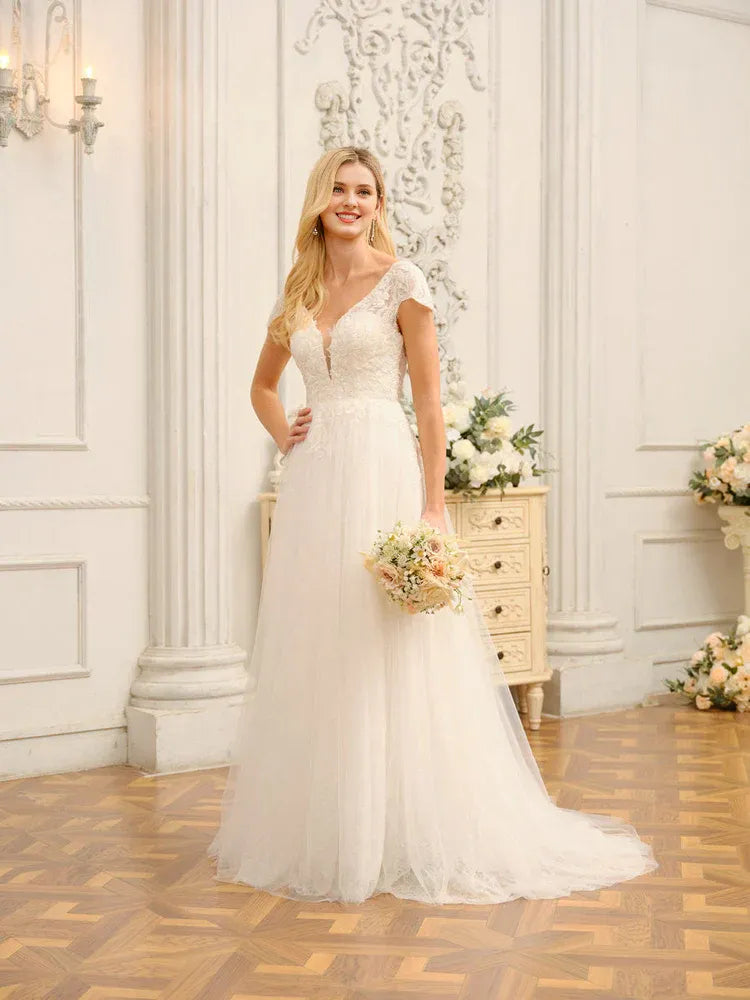 A-Line Floor-Length Wedding Dress - Yihuiw by Yihuiw