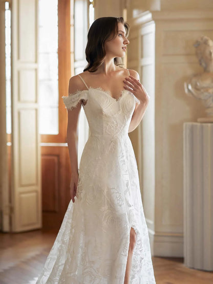 A-Line Sweetheart Floor-Length Wedding Dress - Yihuiw by Yihuiw
