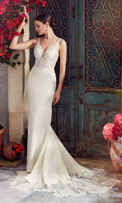 Mermaid V-Neck Lace Open Back Train Wedding Dress - Yihuiw by Yihuiw