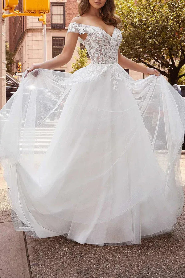 A-Line Floor-Length Wedding Dress - Yihuiw by Yihuiw