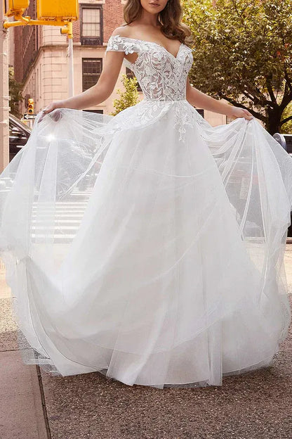 A-Line Floor-Length Wedding Dress - Yihuiw by Yihuiw