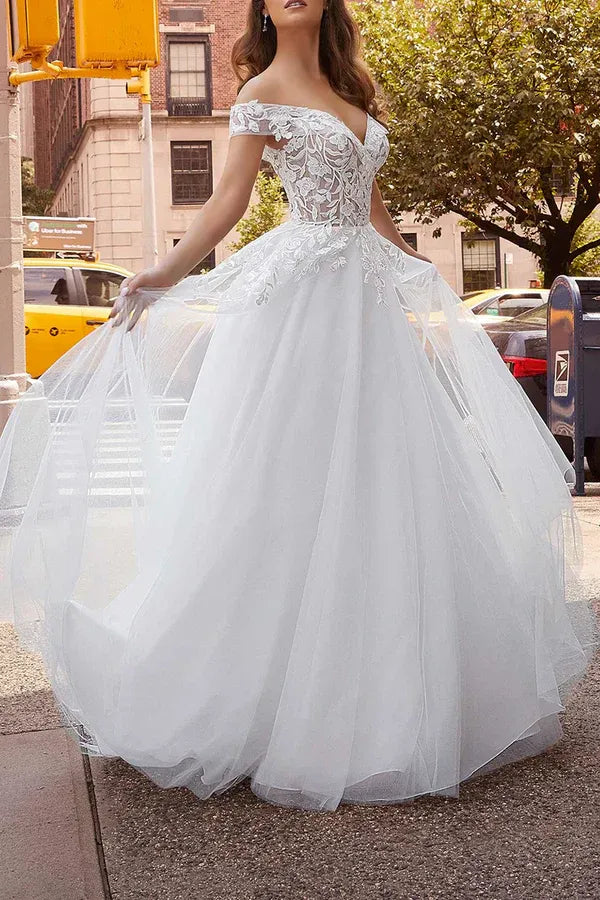 A-Line Floor-Length Wedding Dress - Yihuiw by Yihuiw