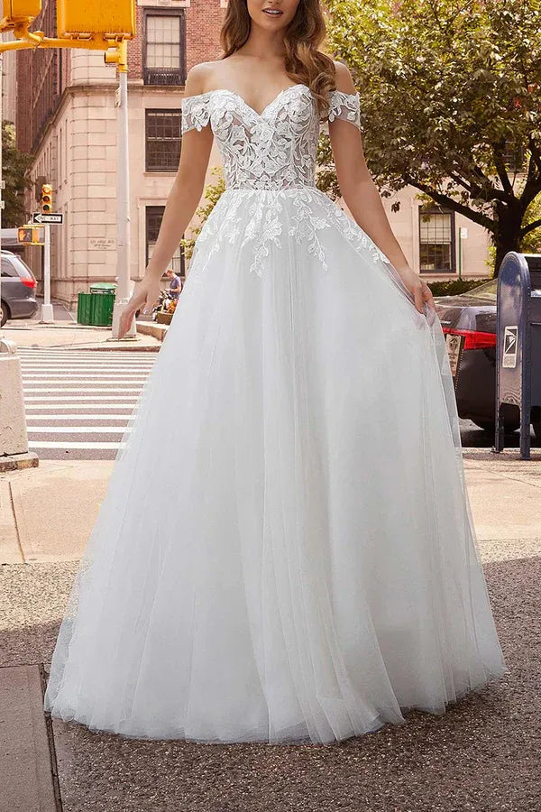 A-Line Floor-Length Wedding Dress - Yihuiw by Yihuiw
